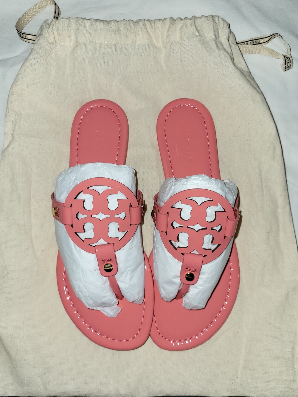 Tory Burch Coral Pink Miller Logo Thong Sandals